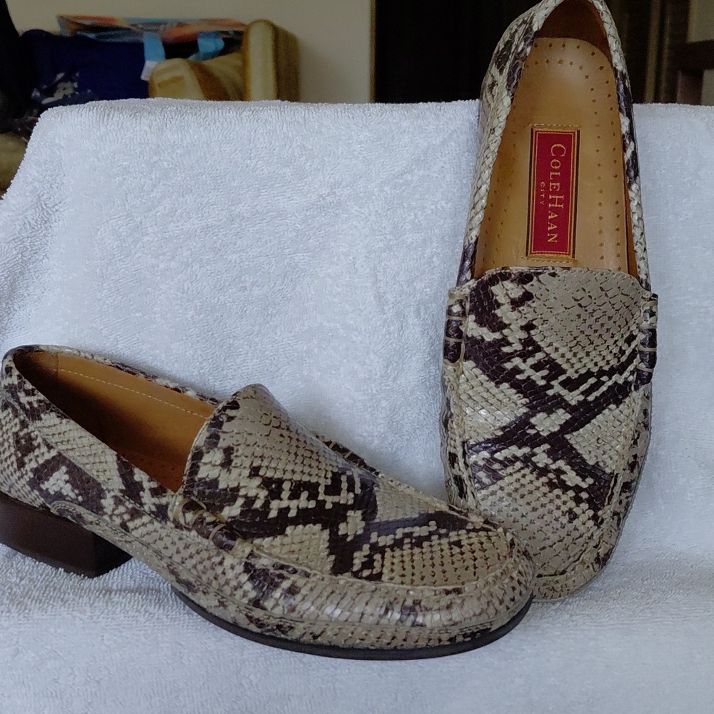Cole Haan Snake-Print Loafers in Beige and Black